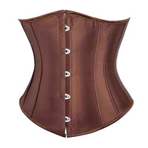 SZIVYSHI Korsett Damen Unterbrust Satin Lace Up Waist Cincher Corset Shaper Corsage (S, Braun) von SZIVYSHI