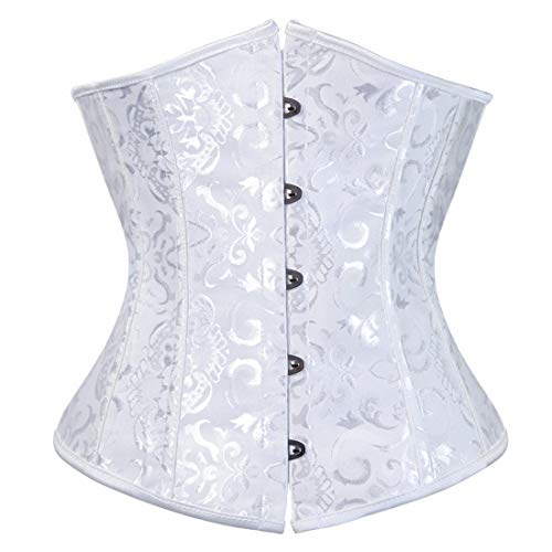 SZIVYSHI Korsett Damen Unterbrust Satin Lace Up Waist Cincher Corset Shaper Corsage (XL, Jacquard Weiß) von SZIVYSHI