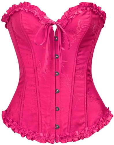 SZIVYSHI Rose Rot Korsett Oberteil für Frauen - Overbust Schnür Taille Corsage BH - Plum Blossom Bambusmuster - Größe XL von SZIVYSHI