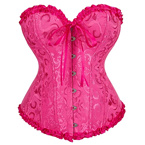 SZIVYSHI Rose Rot Korsett für Frauen - Bustier Shapewear Corset - trägerlos Vintage viktorianischen Vollbrust Mode Spitze Taille Mieder für Night Out - Größe XXL von SZIVYSHI