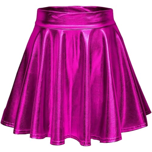 Damen Glänzend Metallisch Rave Party Stretch Skater Mini Rock Hohe Taille Elastischer Plisseerock Pull On Faltenrock M von SZJIAHTM