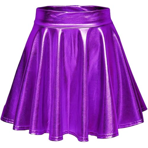 Damen Glänzend Metallisch Rave Party Stretch Skater Mini Rock Hohe Taille Elastischer Plisseerock Pull On Faltenrock M von SZJIAHTM