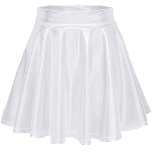 Damen Glänzend Metallisch Rave Party Stretch Skater Mini Rock Hohe Taille Elastischer Plisseerock Pull On Faltenrock S von SZJIAHTM