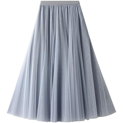 Damen Tüllrock Elastische Taille A Linie Maxirock Lang Rock Elegant Rock Mesh Plisseerock Sommerrock Frühlingsrock von SZJIAHTM