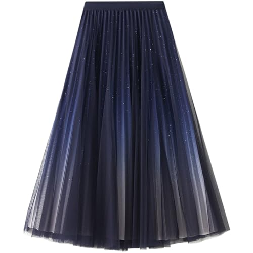 Damen Tüllrock Elastische Taille A Linie Maxirock Lang Rock Elegant Rock Mesh Plisseerock Sommerrock Frühlingsrock von SZJIAHTM