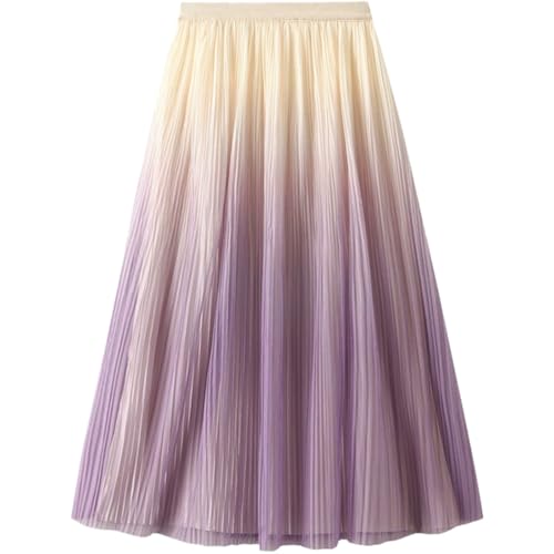 Damen Tüllrock Elastische Taille A Linie Maxirock Lang Rock Elegant Rock Mesh Plisseerock Sommerrock Frühlingsrock von SZJIAHTM