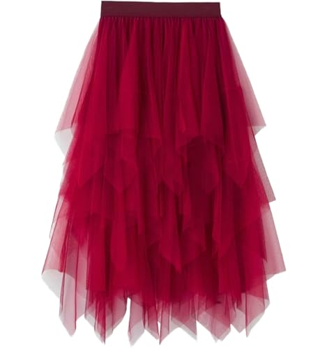 Damen Tüllrock Faltenrock Blume Lang Elastische Rock Elegant Rock Kurzer Skater Röcke, Midirock Sommerrock Netz Mesh Hexenrock Kostüm Rock von SZJIAHTM