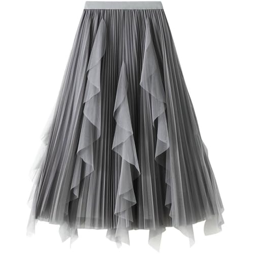 Damen Tüllrock Faltenrock Blume Lang Elastische Rock Elegant Rock Kurzer Skater Röcke, Midirock Sommerrock Netz Mesh Hexenrock Kostüm Rock von SZJIAHTM