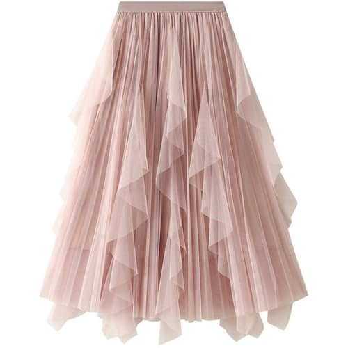 Damen Tüllrock Faltenrock Blume Lang Elastische Rock Elegant Rock Kurzer Skater Röcke, Midirock Sommerrock Netz Mesh Hexenrock Kostüm Rock von SZJIAHTM