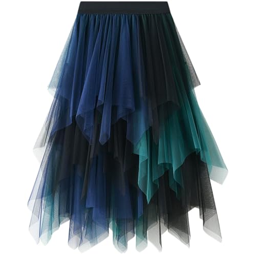 Damen Tüllrock Faltenrock Blume Lang Elastische Rock Elegant Rock Kurzer Skater Röcke, Midirock Sommerrock Netz Mesh Hexenrock Kostüm Rock von SZJIAHTM