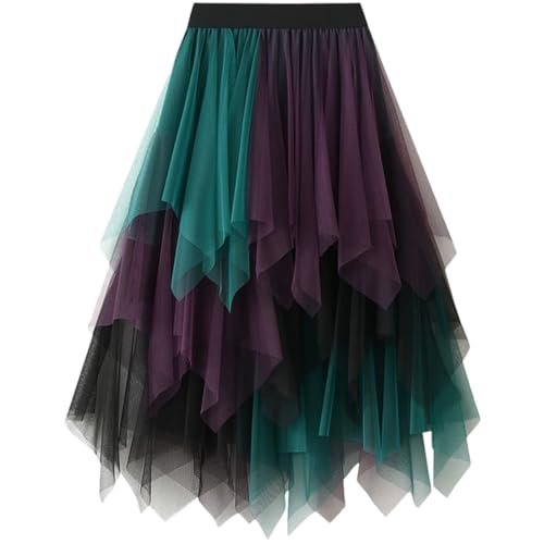 Damen Tüllrock Faltenrock Blume Lang Elastische Rock Elegant Rock Kurzer Skater Röcke, Midirock Sommerrock Netz Mesh Hexenrock Kostüm Rock von SZJIAHTM