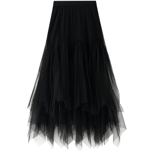 Damen Tüllrock Faltenrock Blume Lang Elastische Rock Elegant Rock Kurzer Skater Röcke, Midirock Sommerrock Netz Mesh Hexenrock Kostüm Rock von SZJIAHTM
