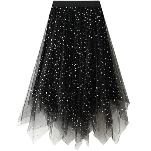 Damen Tüllrock Faltenrock Blume Lang Elastische Rock Elegant Rock Kurzer Skater Röcke, Midirock Sommerrock Netz Mesh Hexenrock Kostüm Rock von SZJIAHTM