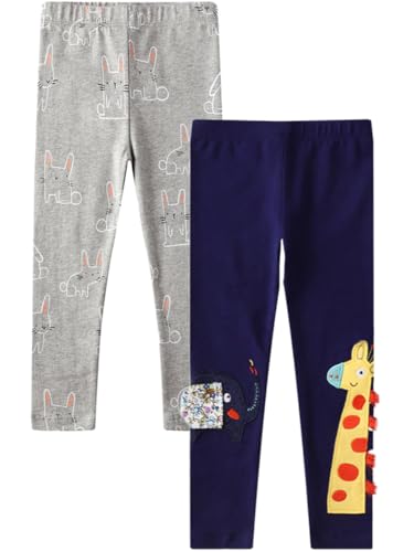 SZJIAHTM 2 er-Pack Mädchen Kinder Leggings Hosen Multicolour Gymnastikhose Leggings Einhorn Gedruckt Elastisch Baumwolle Stretch Lang Hosen Jogginghose von SZJIAHTM