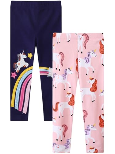 SZJIAHTM 2 er-Pack Mädchen Kinder Leggings Hosen Multicolour Gymnastikhose Leggings Einhorn Gedruckt Elastisch Baumwolle Stretch Lang Hosen Jogginghose von SZJIAHTM