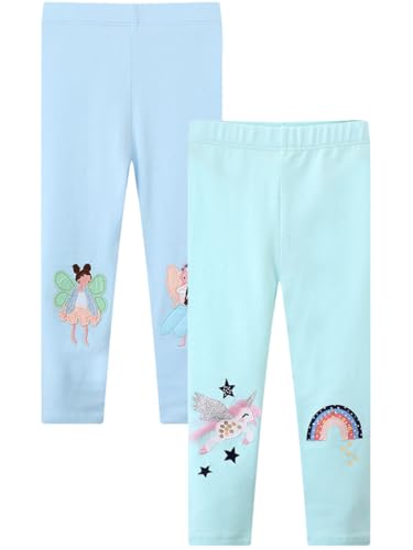 SZJIAHTM 2 er-Pack Mädchen Kinder Leggings Hosen Multicolour Gymnastikhose Leggings Einhorn Gedruckt Elastisch Baumwolle Stretch Lang Hosen Jogginghose von SZJIAHTM