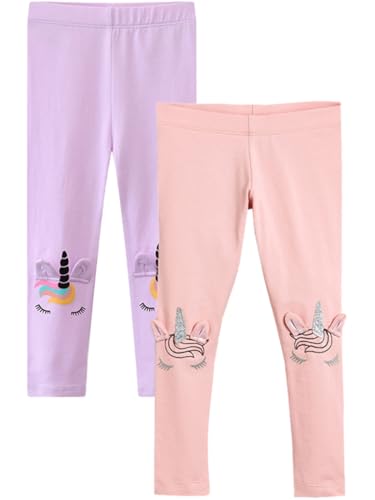 SZJIAHTM 2 er-Pack Mädchen Kinder Leggings Hosen Multicolour Gymnastikhose Leggings Einhorn Gedruckt Elastisch Baumwolle Stretch Lang Hosen Jogginghose von SZJIAHTM
