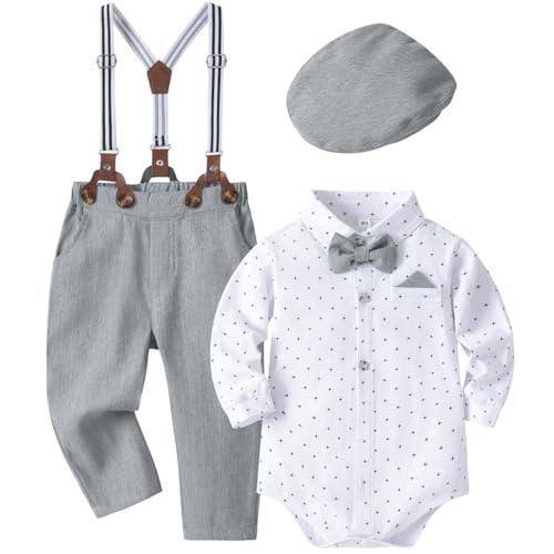 SZJIAHTM Baby Jungen Gentleman Kleinkinder Anzug Set Hemd mit Fliege + Hosenträger Hosen Strampler Anzug Geburtstag Bekleidung Set von SZJIAHTM