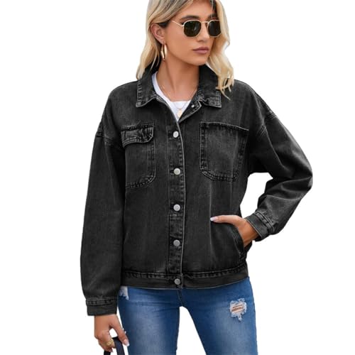 SZJIAHTM Damen Denim Mantel Vintage Kurze Jeansjacke Langarm Denim Frühling Casual Streetwear Jeansjacke L von SZJIAHTM