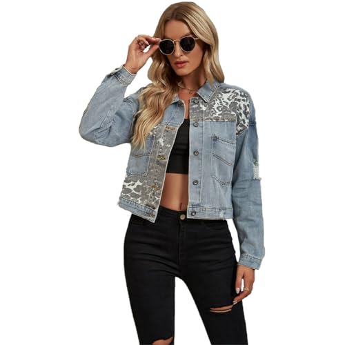 SZJIAHTM Damen Denim Mantel Vintage Kurze Jeansjacke Langarm Denim Frühling Casual Streetwear Jeansjacke S von SZJIAHTM