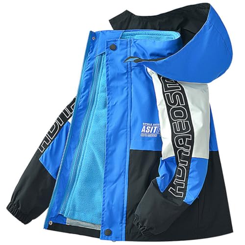 SZJIAHTM Kinder Jungen Gefütterte Regenmante 3 in 1 Softshelljacken mit Fleecefutter Kapuze Outdoor Wasserdichte Jacke Softshelljacke 170 von SZJIAHTM