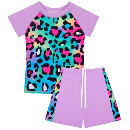 SZJIAHTM Kinder Mädchen Mädchen Zweiteiliger Badeanzug mit UV-Schutz UPF50+, Meerjungfrau Hawaii Badeanzug Kurzen Ärmeln + Shorts Badebekleidung von SZJIAHTM