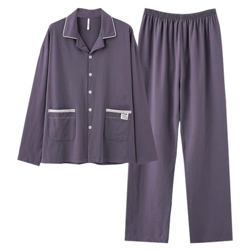 SZJIAHTM Teenager Big Boy Tween Jungen Pyjama Loungewear Langarm Oberteil mit Offenem Kragen Knöpfe V-Ausschnitt Shirt und Lange Hosen PJS Set Baumwolle Nachtwäsche Set von SZJIAHTM