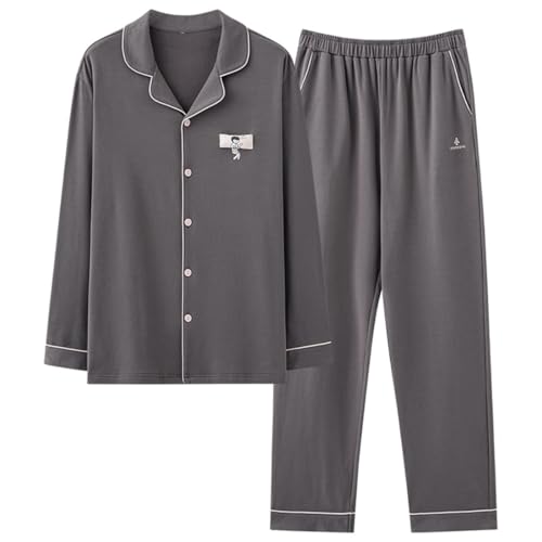 SZJIAHTM Teenager Big Boy Tween Jungen Pyjama Loungewear Langarm Oberteil mit Offenem Kragen Knöpfe V-Ausschnitt Shirt und Lange Hosen PJS Set Baumwolle Nachtwäsche Set von SZJIAHTM