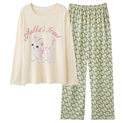 Teenager Big Tween Mädchen Langarm Baumwolle Pyjama Loungewear Cartoon Print Tops und Lange Hosen PJS Set Schlafanzug Süße Tops und Schlafhose Nachtwäsche Set von SZJIAHTM