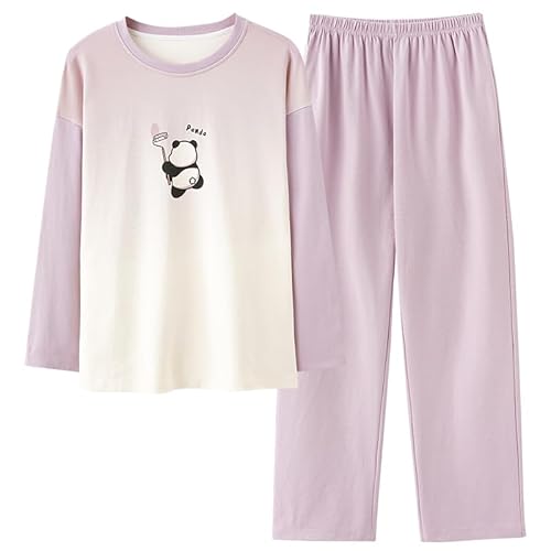 SZJIAHTM Teenager Big Tween Mädchen Langarm Baumwolle Pyjama Loungewear Cartoon Print Tops und Lange Hosen PJS Set Schlafanzug Süße Tops und Schlafhose Nachtwäsche Set von SZJIAHTM