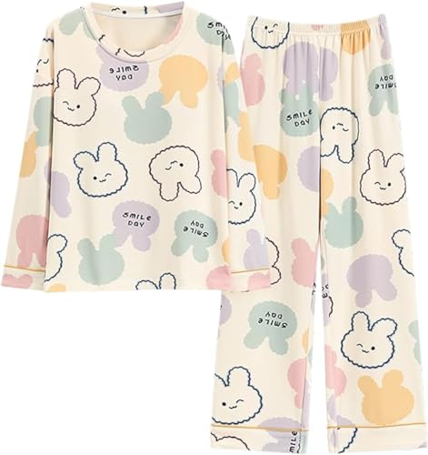 SZJIAHTM Teenager Mädchen Langarm Zweiteiliger Schlafanzüge mit integriertem BH Set Baumwolle Schlafanzug Cartoon Tops und Schlafhose Nachtwäsche Pyjama Nightwear Set Loungewear von SZJIAHTM