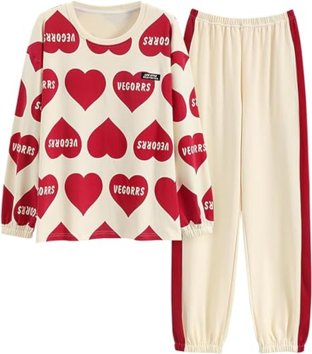 SZJIAHTM Teenager Mädchen Langarm Zweiteiliger Schlafanzüge mit integriertem BH Set Baumwolle Schlafanzug Cartoon Tops und Schlafhose Nachtwäsche Pyjama Nightwear Set Loungewear von SZJIAHTM