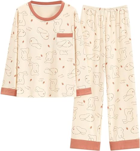 SZJIAHTM Teenager Mädchen Langarm Zweiteiliger Schlafanzüge mit integriertem BH Set Baumwolle Schlafanzug Cartoon Tops und Schlafhose Nachtwäsche Pyjama Nightwear Set Loungewear von SZJIAHTM
