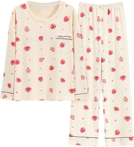 SZJIAHTM Teenager Mädchen Langarm Zweiteiliger Schlafanzüge mit integriertem BH Set Baumwolle Schlafanzug Cartoon Tops und Schlafhose Nachtwäsche Pyjama Nightwear Set Loungewear von SZJIAHTM