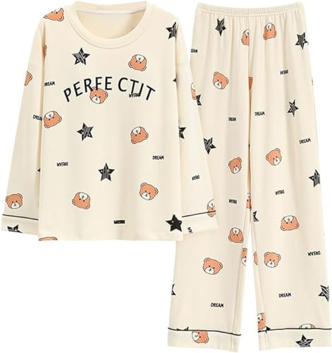 SZJIAHTM Teenager Mädchen Langarm Zweiteiliger Schlafanzüge mit integriertem BH Set Baumwolle Schlafanzug Cartoon Tops und Schlafhose Nachtwäsche Pyjama Nightwear Set Loungewear von SZJIAHTM