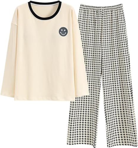 SZJIAHTM Teenager Mädchen Langarm Zweiteiliger Schlafanzüge mit integriertem BH Set Baumwolle Schlafanzug Cartoon Tops und Schlafhose Nachtwäsche Pyjama Nightwear Set Loungewear von SZJIAHTM