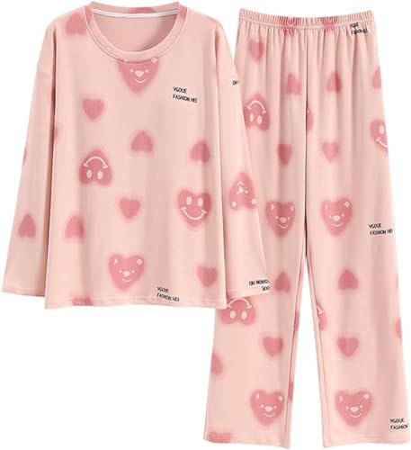 SZJIAHTM Teenager Mädchen Langarm Zweiteiliger Schlafanzüge mit integriertem BH Set Baumwolle Schlafanzug Cartoon Tops und Schlafhose Nachtwäsche Pyjama Nightwear Set Loungewear von SZJIAHTM