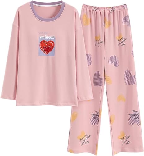 SZJIAHTM Teenager Mädchen Langarm Zweiteiliger Schlafanzüge mit integriertem BH Set Baumwolle Schlafanzug Cartoon Tops und Schlafhose Nachtwäsche Pyjama Nightwear Set Loungewear von SZJIAHTM
