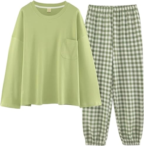 SZJIAHTM Teenager Mädchen Langarm Zweiteiliger Schlafanzüge mit integriertem BH Set Baumwolle Schlafanzug Cartoon Tops und Schlafhose Nachtwäsche Pyjama Nightwear Set Loungewear von SZJIAHTM