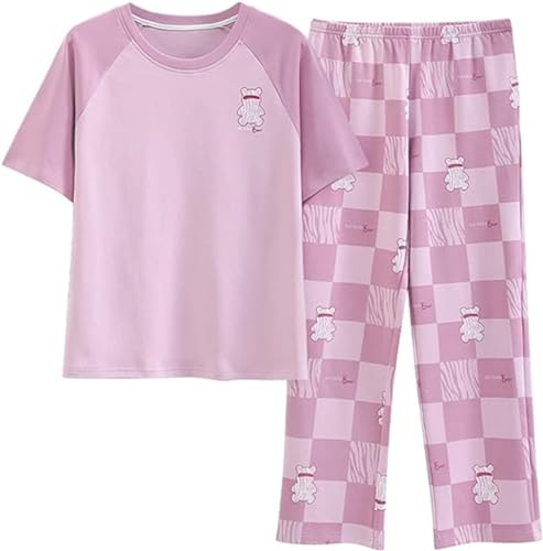SZJIAHTM Teenager Mädchen Sommer Cartoon Print Baumwolle Zweiteiler Schlafanzug Tops und Lange Schlafhose Nachtwäsche Pyjama Set Loungewear von SZJIAHTM