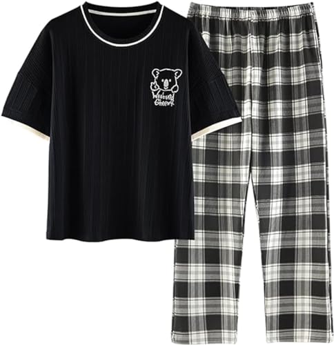 SZJIAHTM Teenager Mädchen Sommer Cartoon Print Baumwolle Zweiteiler Schlafanzug Tops und Lange Schlafhose Nachtwäsche Pyjama Set Loungewear von SZJIAHTM