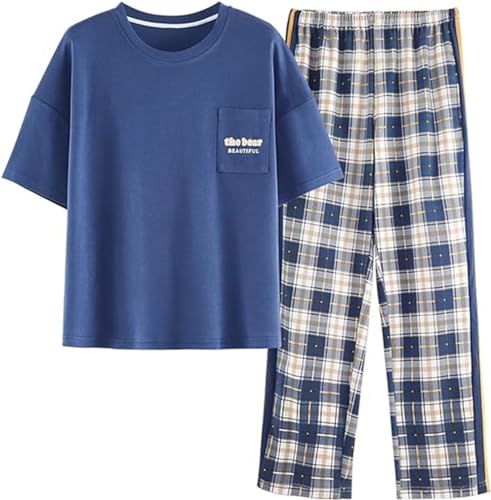 SZJIAHTM Teenager Mädchen Sommer Cartoon Print Baumwolle Zweiteiler Schlafanzug Tops und Lange Schlafhose Nachtwäsche Pyjama Set Loungewear von SZJIAHTM