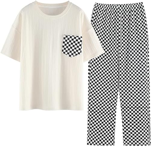 SZJIAHTM Teenager Mädchen Sommer Cartoon Print Baumwolle Zweiteiler Schlafanzug Tops und Lange Schlafhose Nachtwäsche Pyjama Set Loungewear von SZJIAHTM
