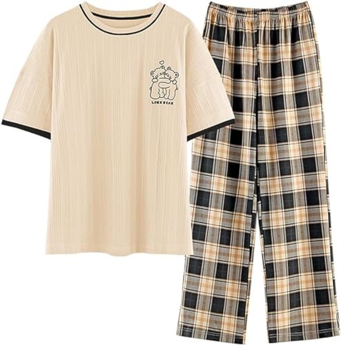 SZJIAHTM Teenager Mädchen Sommer Cartoon Print Baumwolle Zweiteiler Schlafanzug Tops und Lange Schlafhose Nachtwäsche Pyjama Set Loungewear von SZJIAHTM