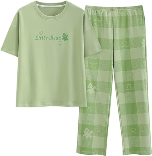 SZJIAHTM Teenager Mädchen Sommer Cartoon Print Baumwolle Zweiteiler Schlafanzug Tops und Lange Schlafhose Nachtwäsche Pyjama Set Loungewear von SZJIAHTM