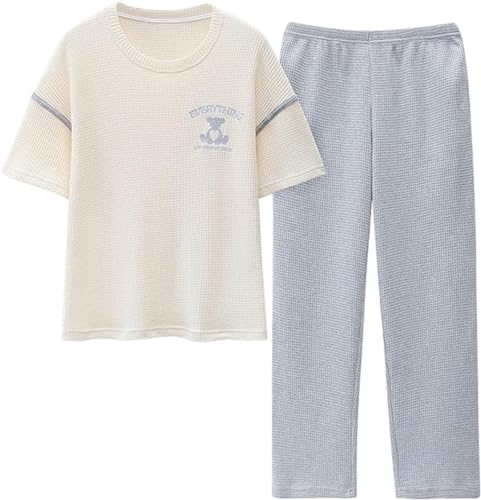 SZJIAHTM Teenager Mädchen Sommer Cartoon Print Baumwolle Zweiteiler Schlafanzug Tops und Lange Schlafhose Nachtwäsche Pyjama Set Loungewear von SZJIAHTM