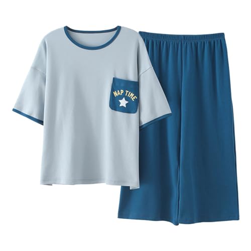 SZJIAHTM Teenager Mädchen Sommer Cartoon Print Baumwolle Zweiteiler Schlafanzug Tops und Lange Schlafhose Nachtwäsche Pyjama Set Loungewear von SZJIAHTM