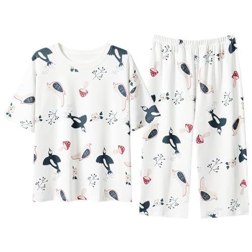 SZJIAHTM Teenager Mädchen Sommer Cartoon Print Baumwolle Zweiteiler Schlafanzug Tops und Lange Schlafhose Nachtwäsche Pyjama Set Loungewear von SZJIAHTM