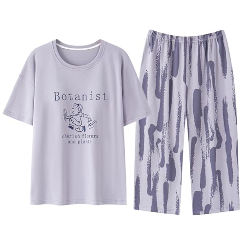SZJIAHTM Teenager Mädchen Sommer Cartoon Print Baumwolle Zweiteiler Schlafanzug Tops und Lange Schlafhose Nachtwäsche Pyjama Set Loungewear von SZJIAHTM