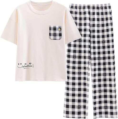 SZJIAHTM Teenager Mädchen Sommer Cartoon Print Baumwolle Zweiteiler Schlafanzug Tops und Lange Schlafhose Nachtwäsche Pyjama Set Loungewear von SZJIAHTM